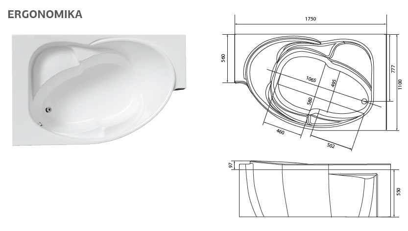 Ванна ЭРГОНОМИКА/ERGONOMIKA 1750-1580х1100 R МГ