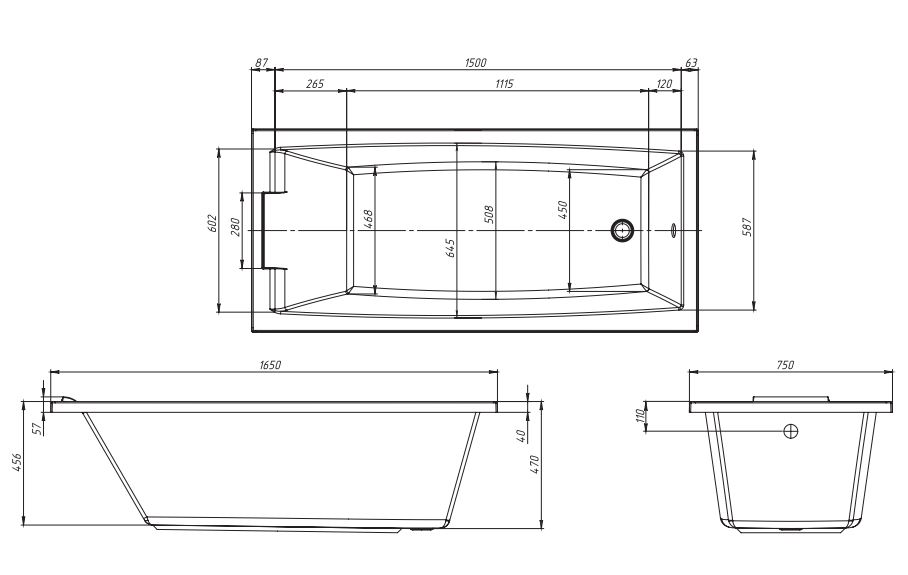 Ванна Marka One AELITA MG 165x75
