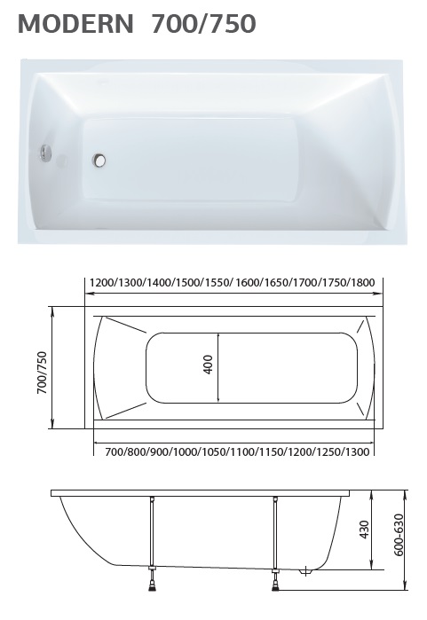 Ванна МОДЕРН/MODERN 1750х700 СМ/ПР
