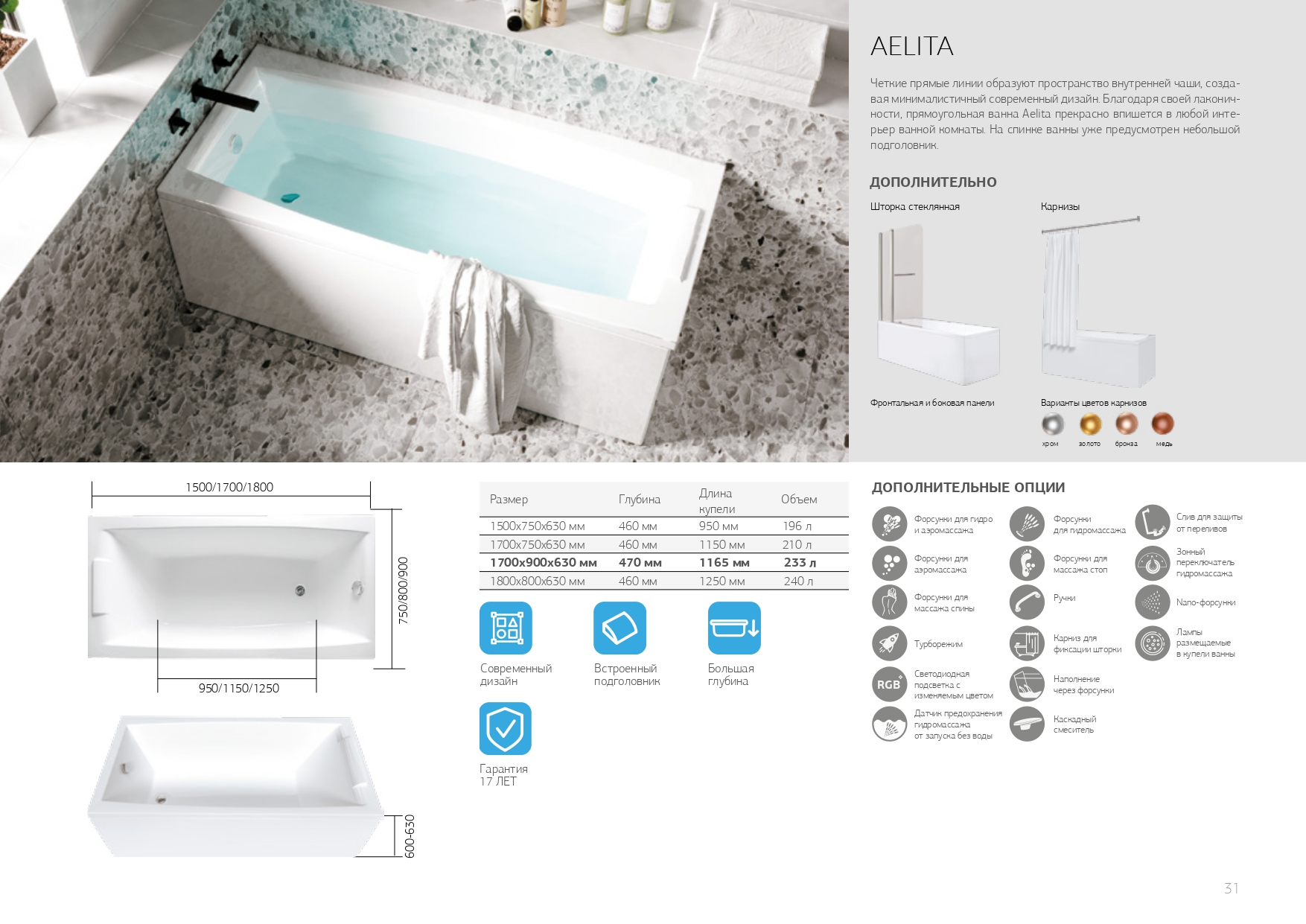 Ванна Marka One AELITA 170x75