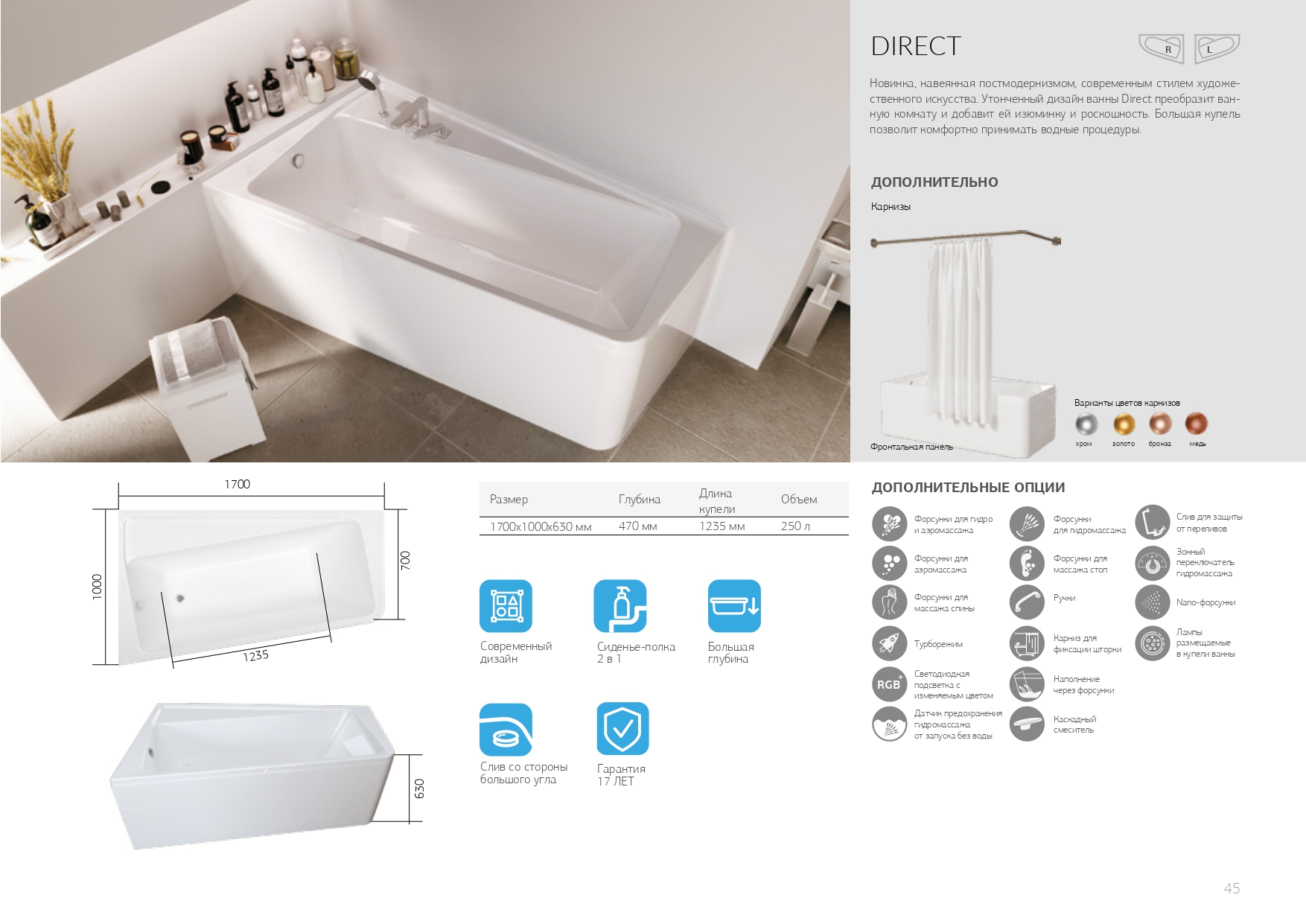 Ванна ДИРЕКТ/DIRECT 1700х1000 R ПР
