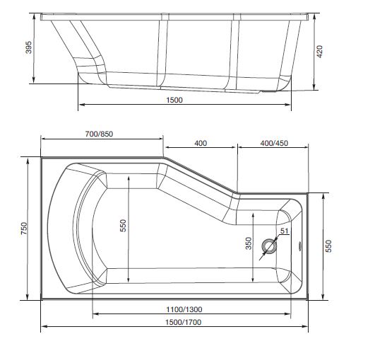 Ванна акриловая Marka One Convey 150x75