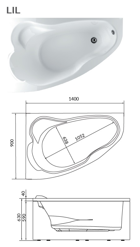 Ванна акриловая Marka One LIL 140x90